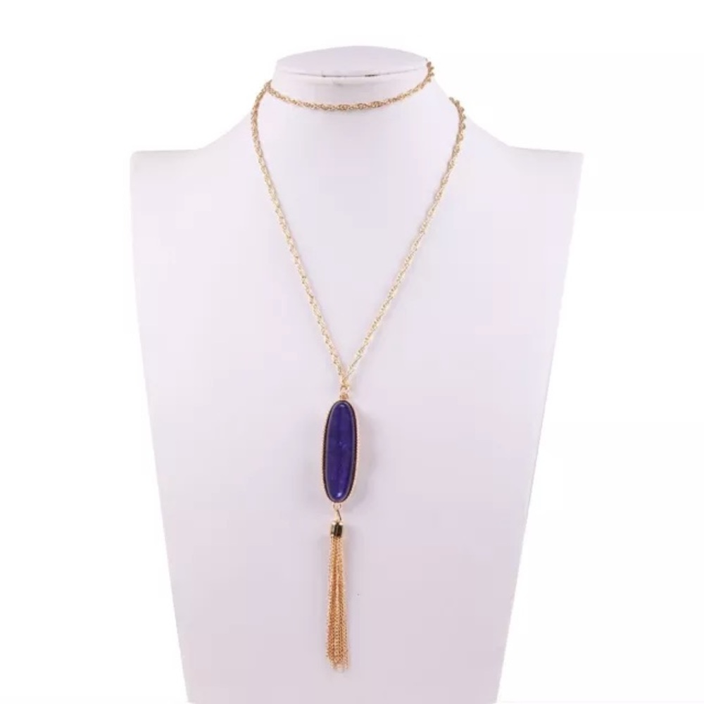 NEW!๐๐PURPLE GOLD TONE LONG TASSEL NECKLACE!๐๐ - Picture 3 of 8